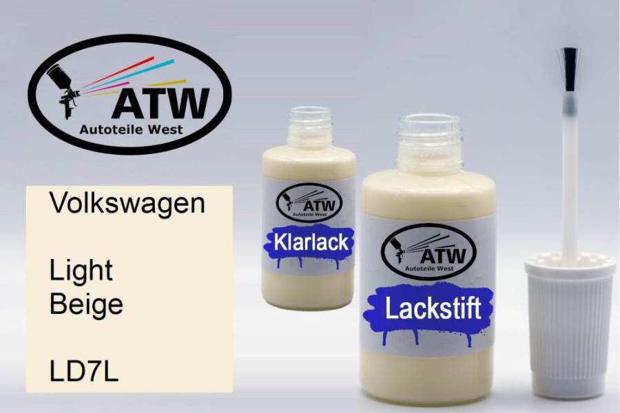 Volkswagen, Light Beige, LD7L: 20ml Lackstift + 20ml Klarlack - Set, von ATW Autoteile West.